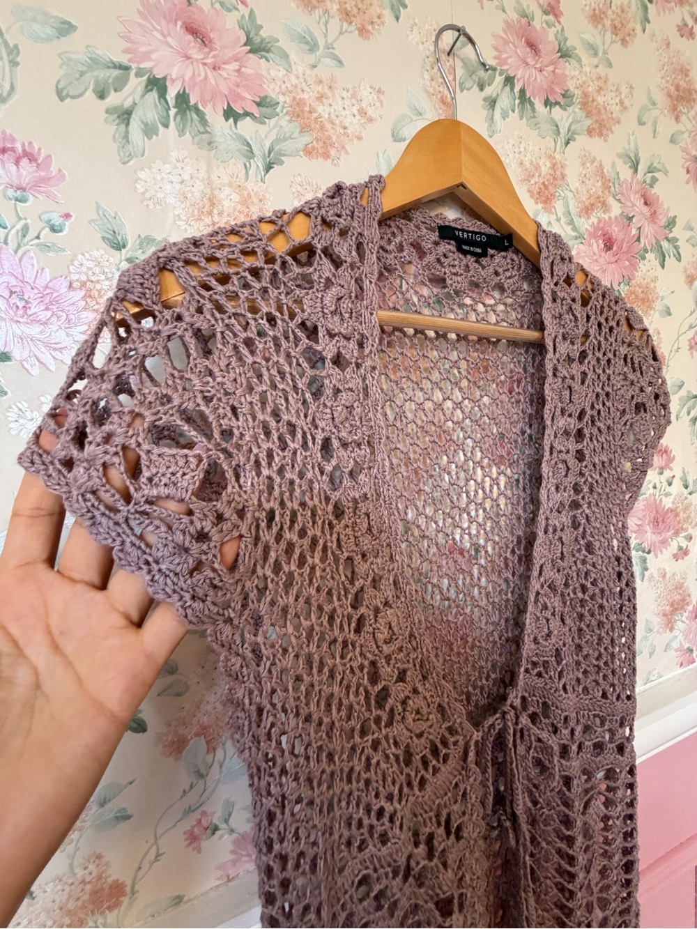 Vertigo Paris Mauve Crochet Tie-Front Open Cardigan - Picture 2 of 5